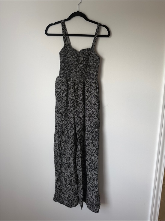 Madewell Pants - Madewell Black & White Ditsy Floral Smocked Wide-Leg Jumpsuit